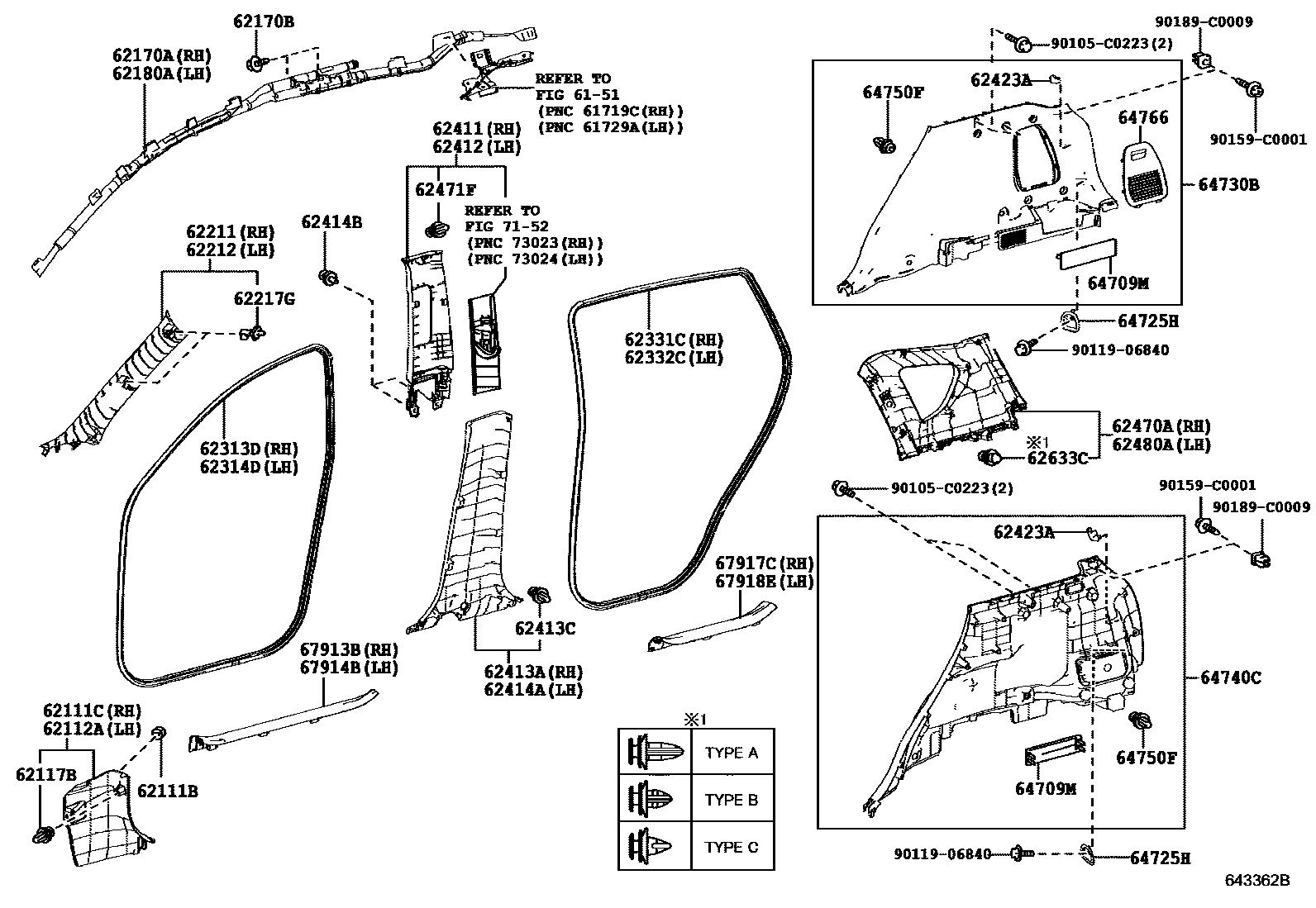 Toyota RAV4 车内装饰板 EPC diagram — 643362B