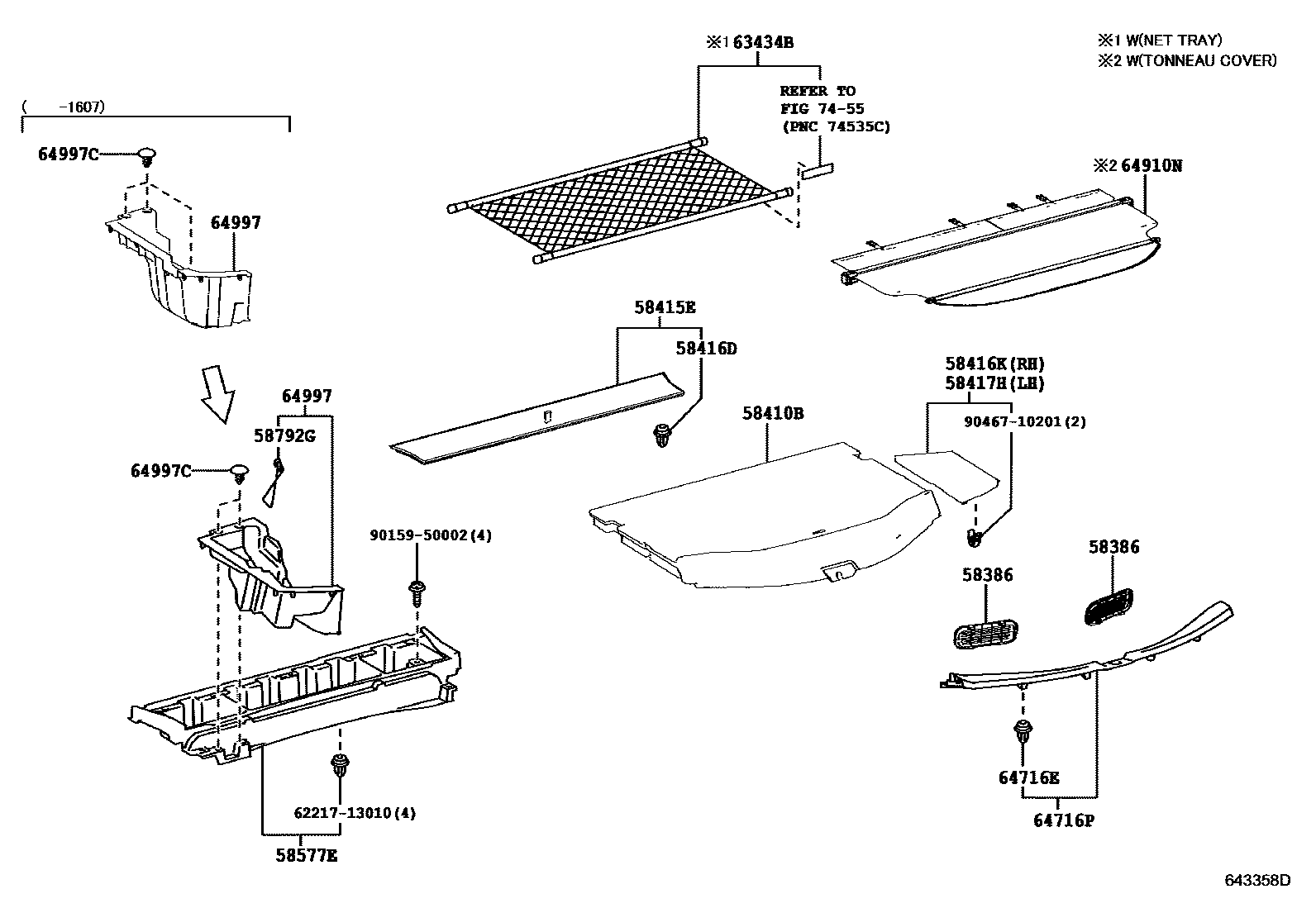 Toyota RAV4 底板和底板装饰罩 EPC diagram — 643358D