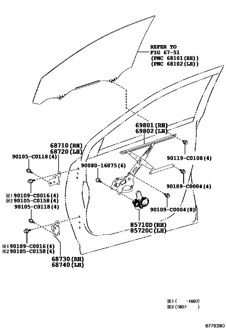 Toyota RAV4 前门车窗升降器和合页 EPC diagram — 677939D
