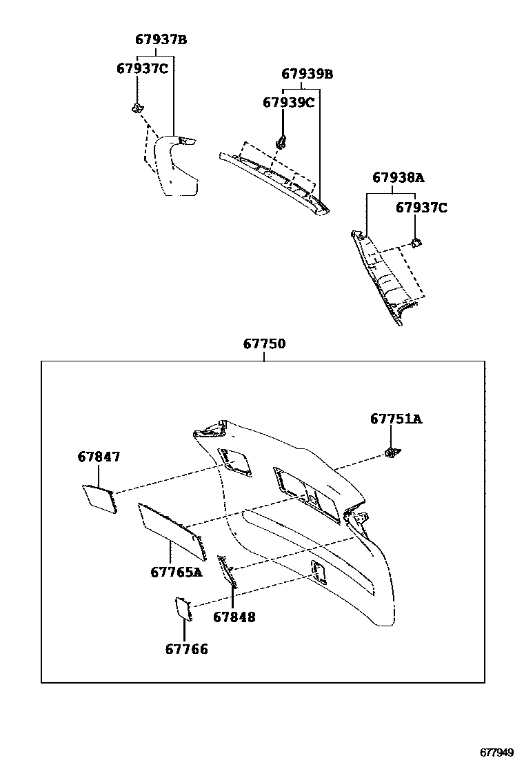 Toyota RAV4 背门板和背门玻璃 EPC diagram — 677949
