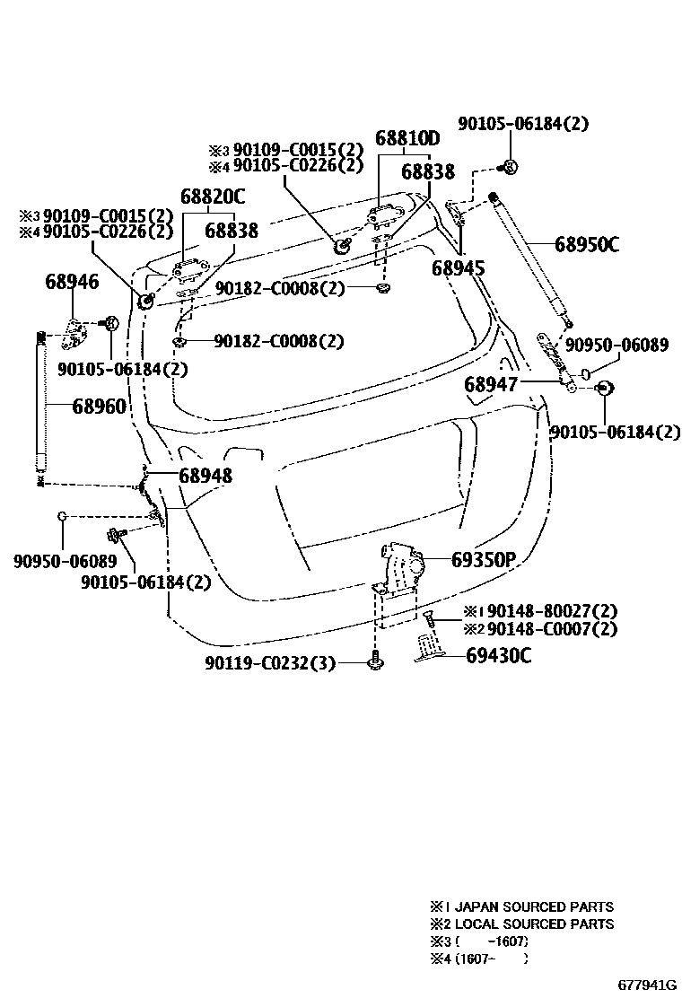 Toyota RAV4 背门锁和合页 EPC diagram — 677941G