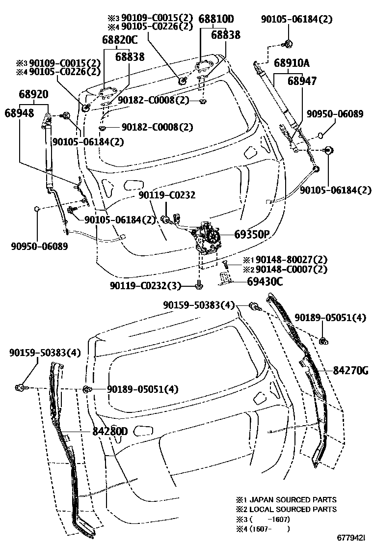 Toyota RAV4 背门锁和合页 EPC diagram — 677942I