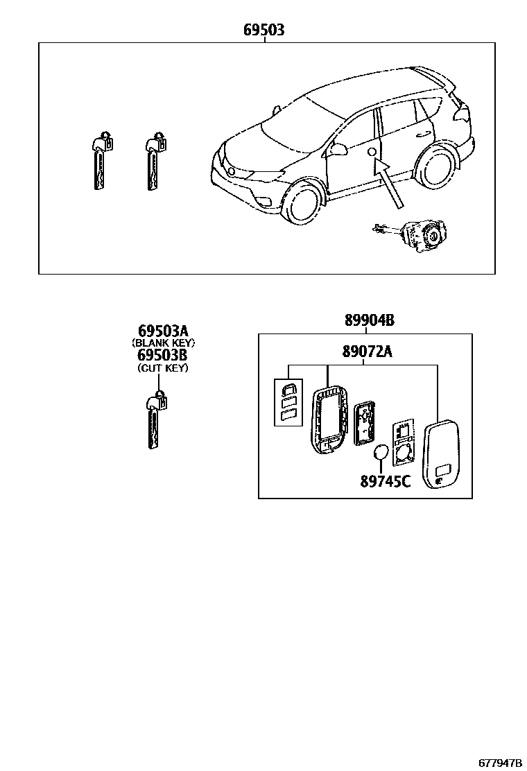 Toyota RAV4 锁芯组件 EPC diagram — 677947B