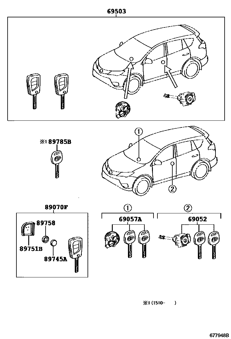 Toyota RAV4 锁芯组件 EPC diagram — 677948B