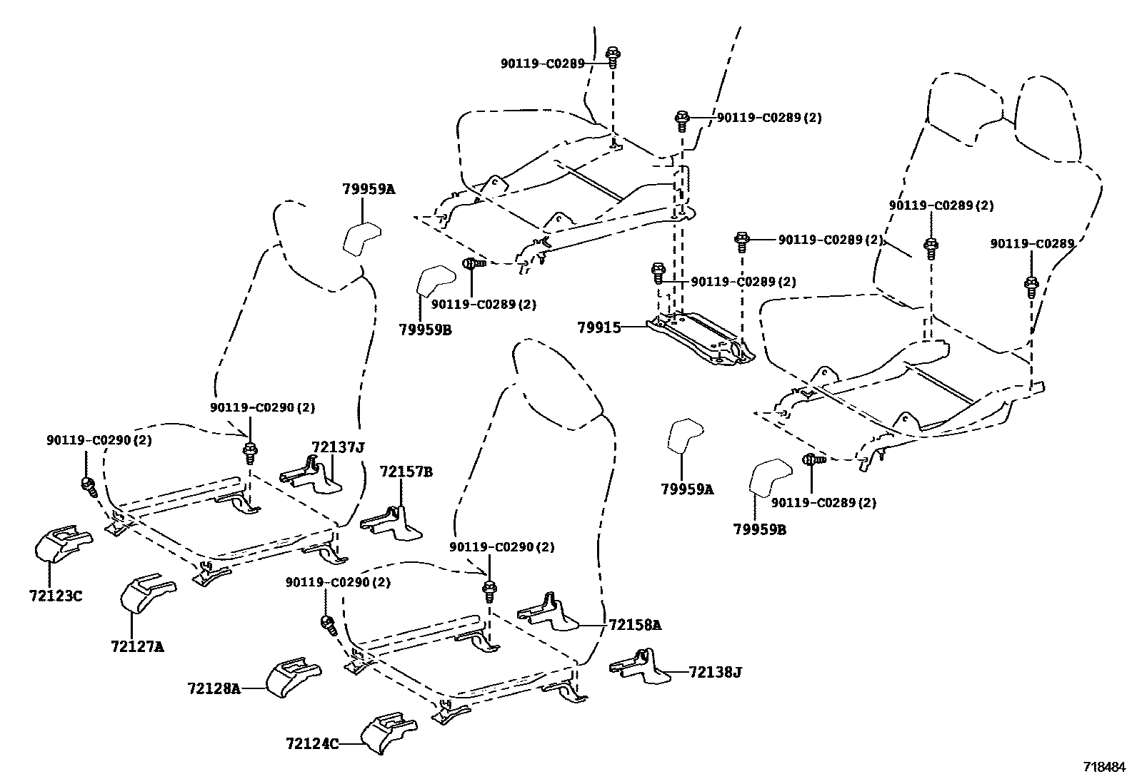 Toyota RAV4 座椅和座椅滑轨 EPC diagram — 718484