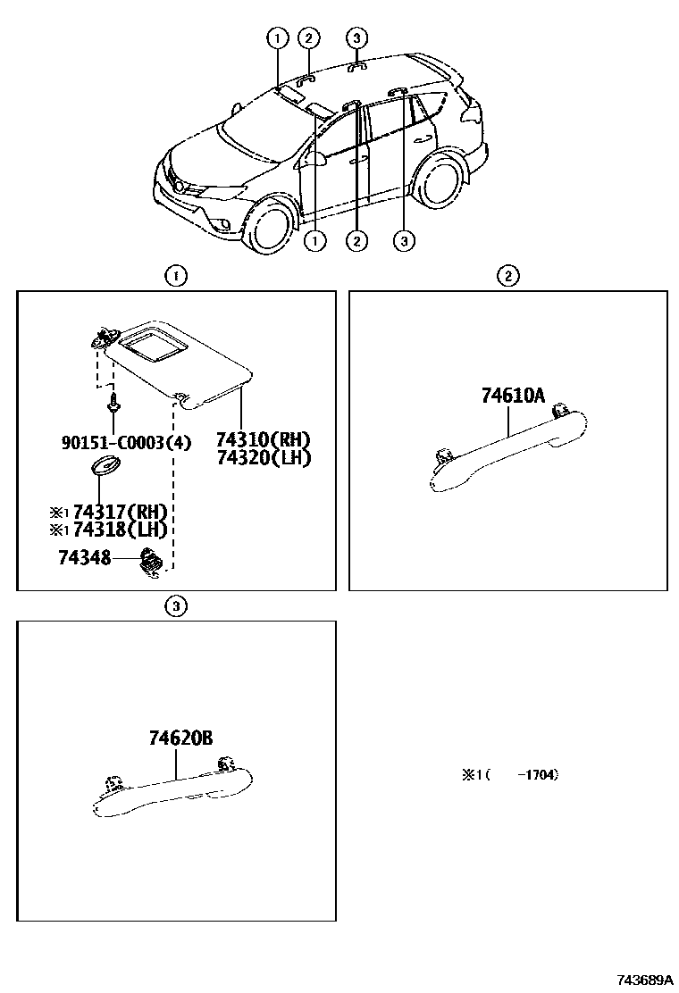 Toyota RAV4 扶手和遮阳板 EPC diagram — 743689A