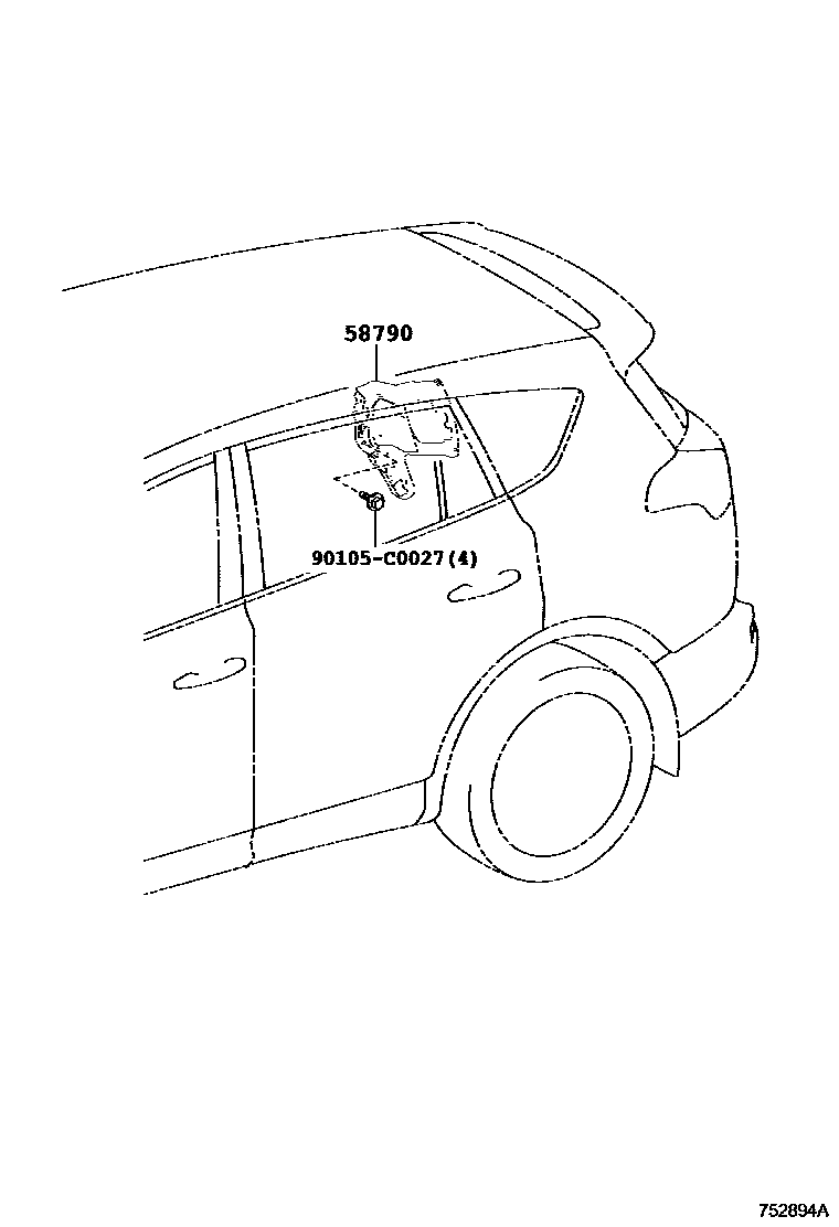 Toyota RAV4 工具箱和牌照支架 EPC diagram — 752894A