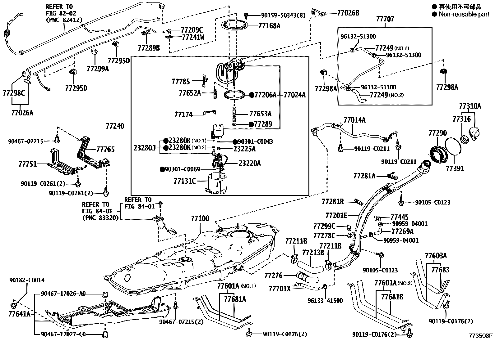 Toyota RAV4 燃油箱和燃油管 EPC diagram — 773508F