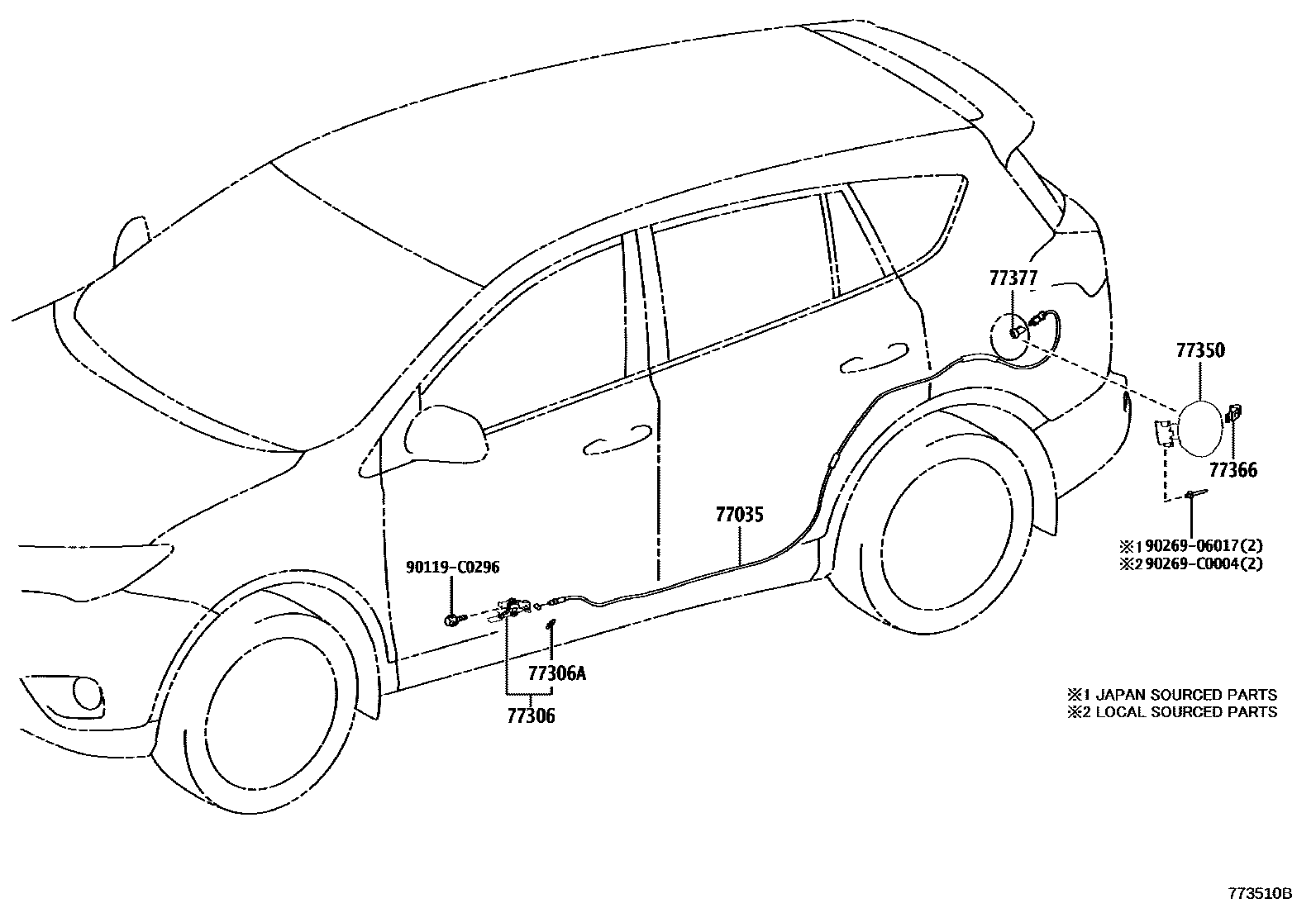 Toyota RAV4 燃油箱和燃油管 EPC diagram — 773510B