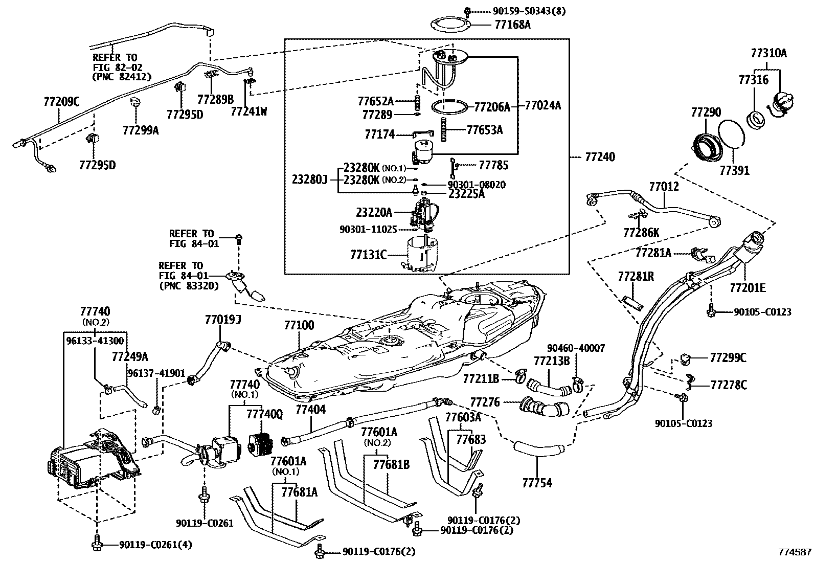 Toyota RAV4 燃油箱和燃油管 EPC diagram — 774587