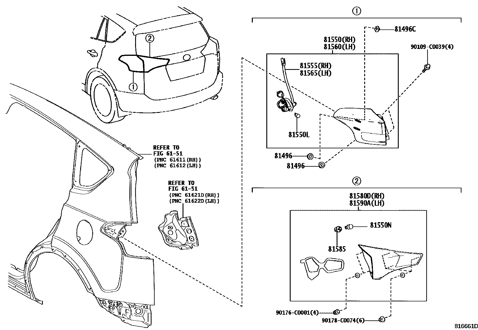 Toyota RAV4 后组合灯 EPC diagram — 816661D