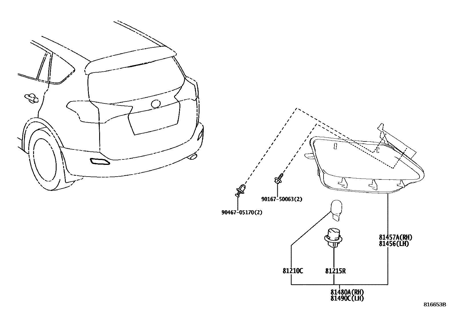 Toyota RAV4 后雾灯 EPC diagram — 816653B