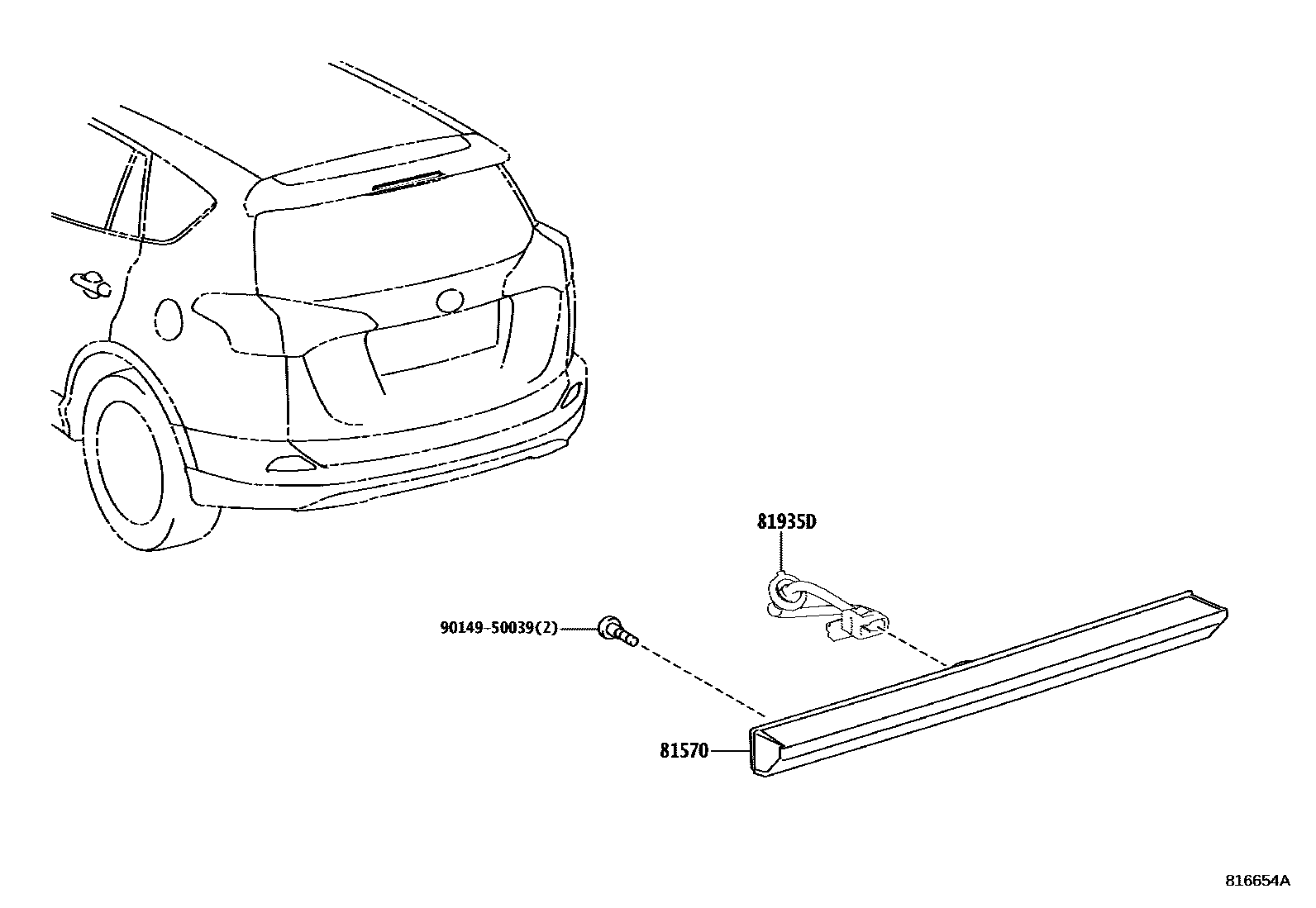 Toyota RAV4 高位刹车灯 EPC diagram — 816654A