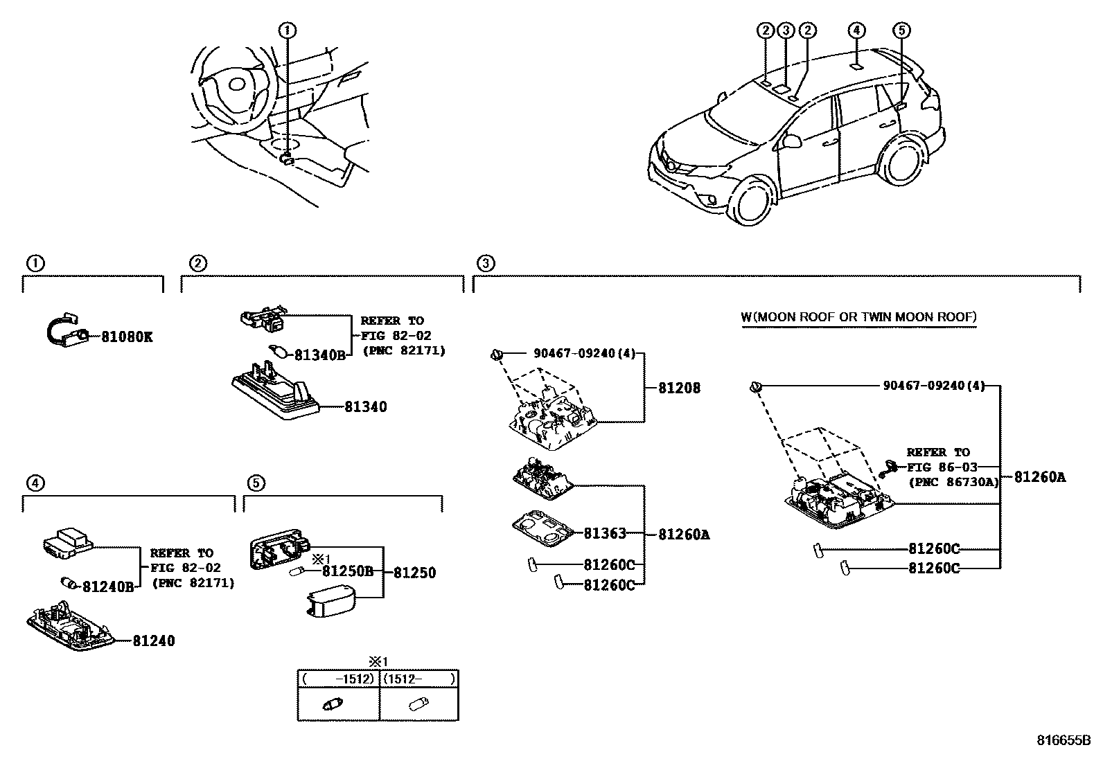 Toyota RAV4 车内灯 EPC diagram — 816655B