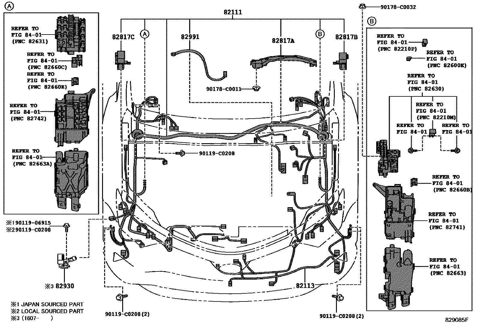 Toyota RAV4 线束和卡夹 EPC diagram — 829085F