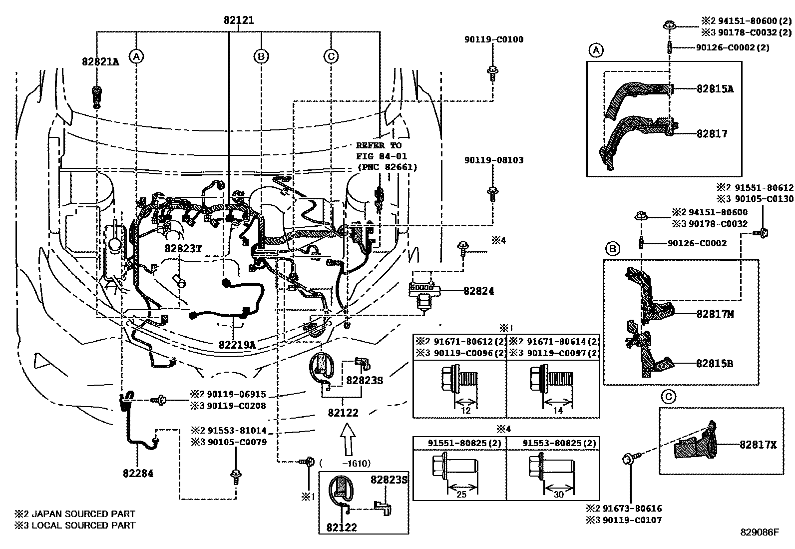 Toyota RAV4 线束和卡夹 EPC diagram — 829086F