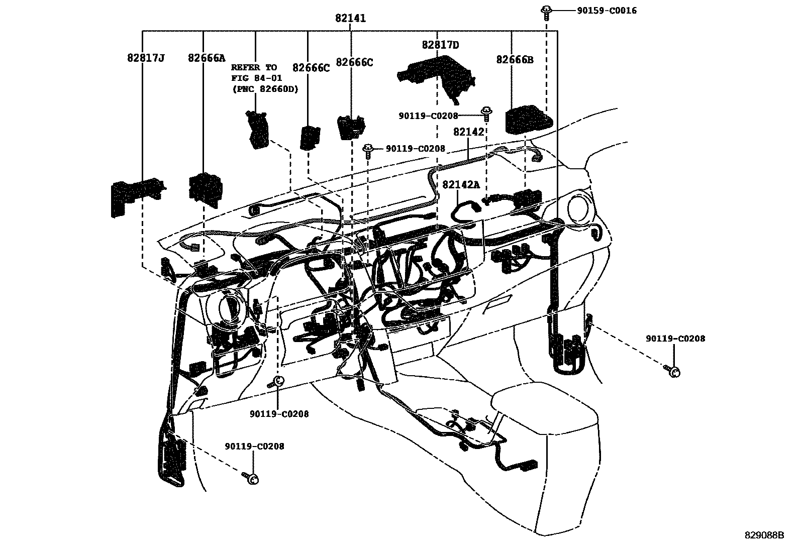 Toyota RAV4 线束和卡夹 EPC diagram — 829088B