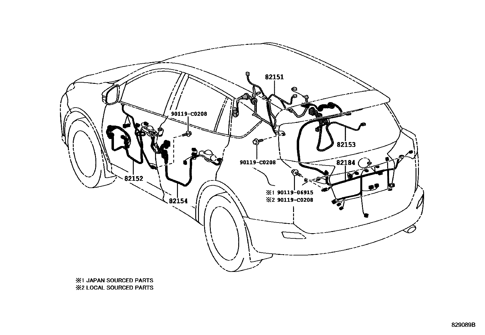 Toyota RAV4 线束和卡夹 EPC diagram — 829089B