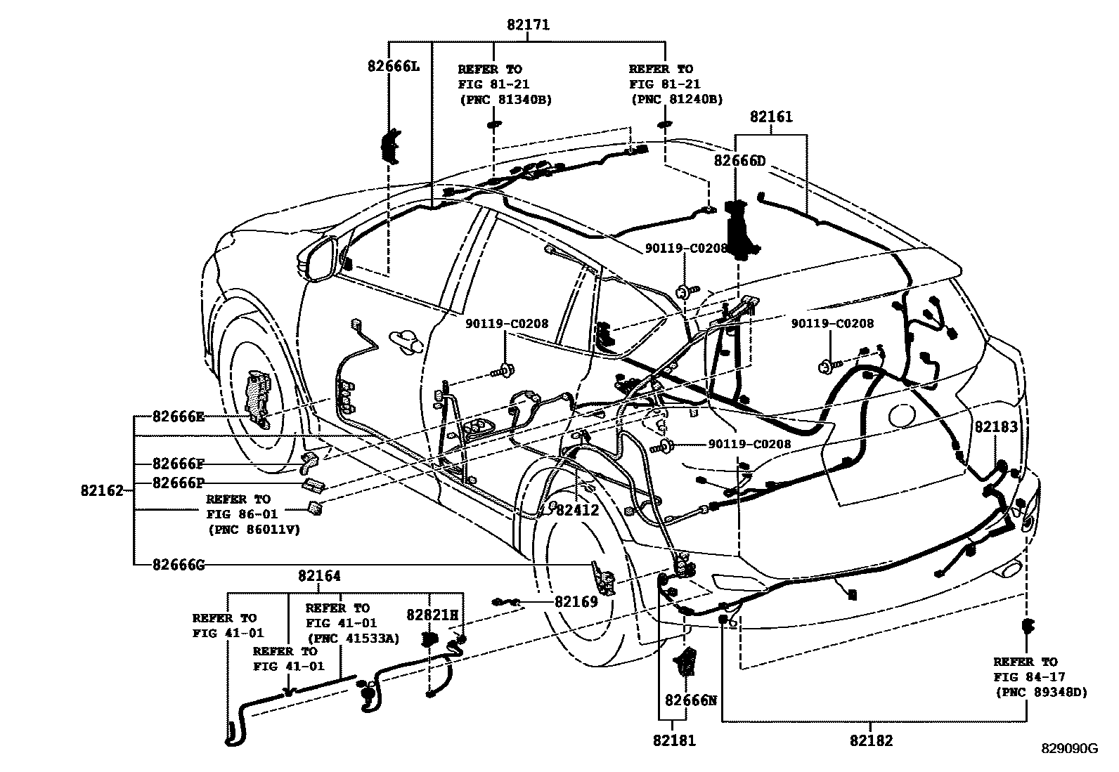 Toyota RAV4 线束和卡夹 EPC diagram — 829090G