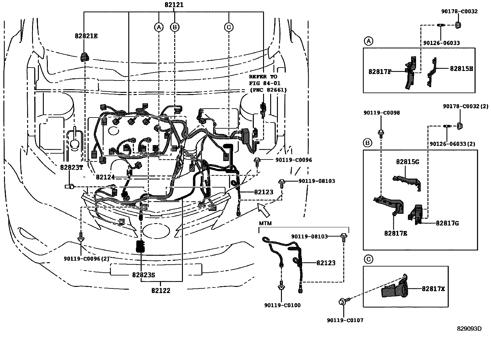 Toyota RAV4 线束和卡夹 EPC diagram — 829093D