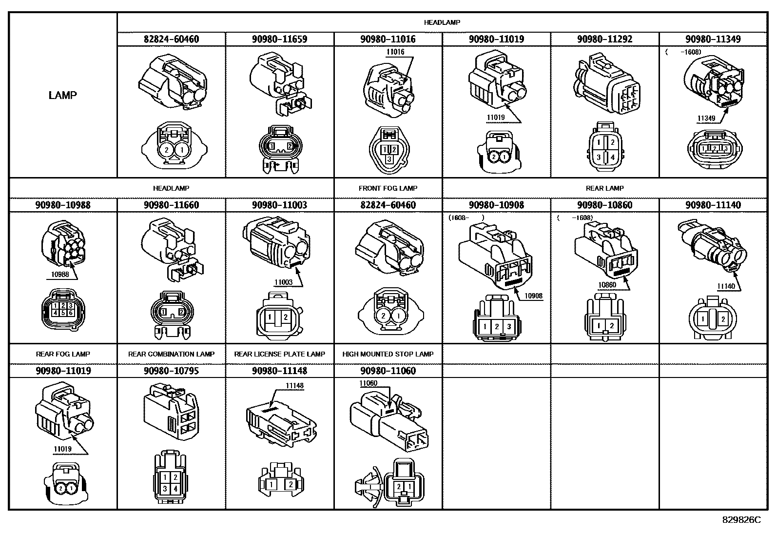 Toyota RAV4 线束和卡夹 EPC diagram — 829826C