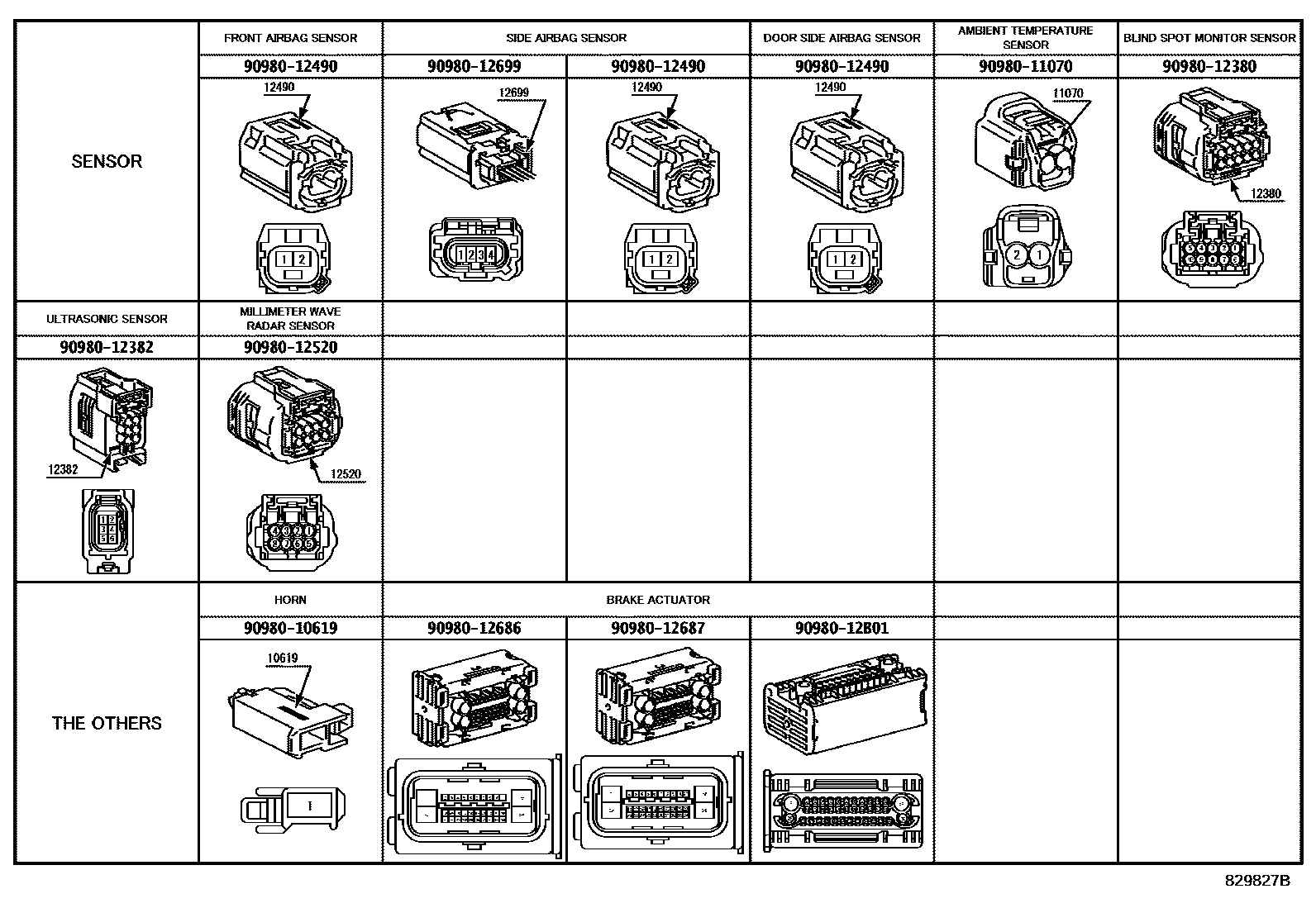 Toyota RAV4 线束和卡夹 EPC diagram — 829827B