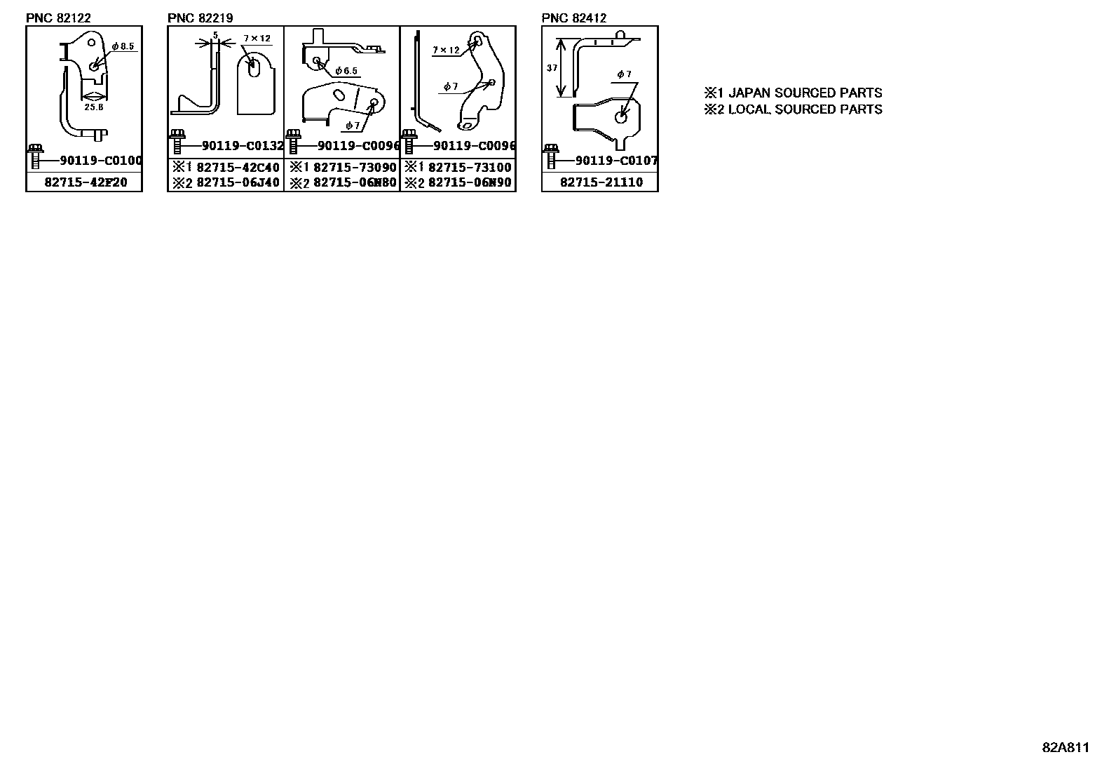 Toyota RAV4 线束和卡夹 EPC diagram — 82A811