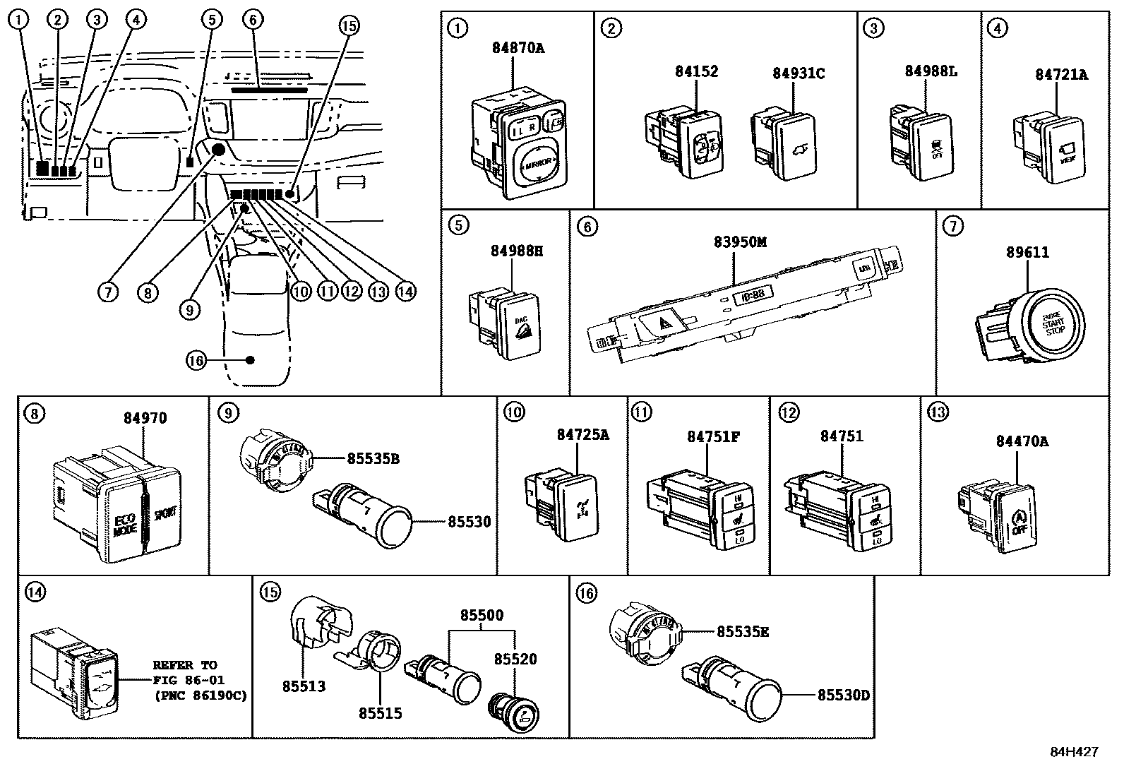 Toyota RAV4 开关和继电器和ECU EPC diagram — 84H427