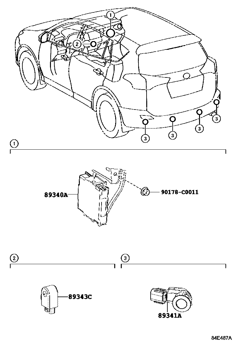 Toyota RAV4 测距雷达和倒车雷达 EPC diagram — 84E487A