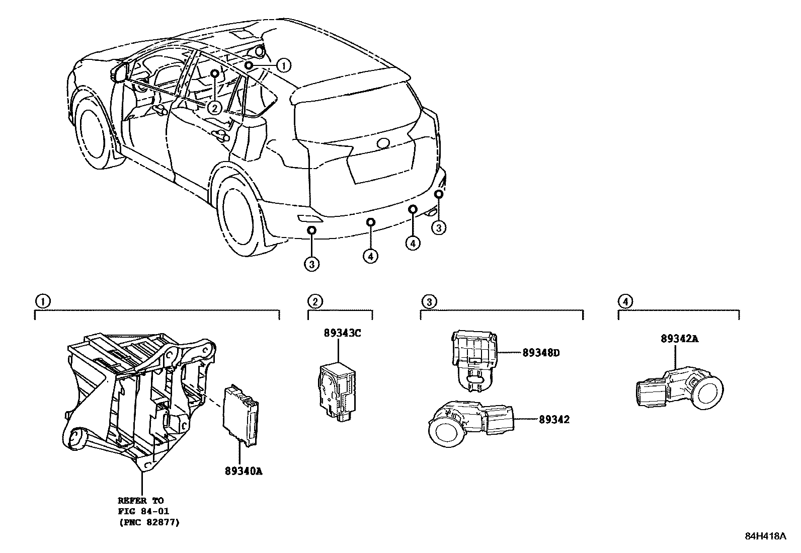 Toyota RAV4 测距雷达和倒车雷达 EPC diagram — 84H418A