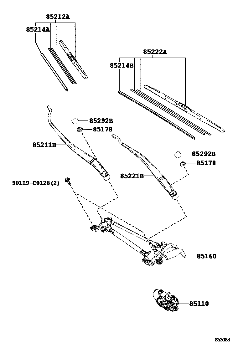 Toyota RAV4 挡风玻璃刮水器 EPC diagram — 853083