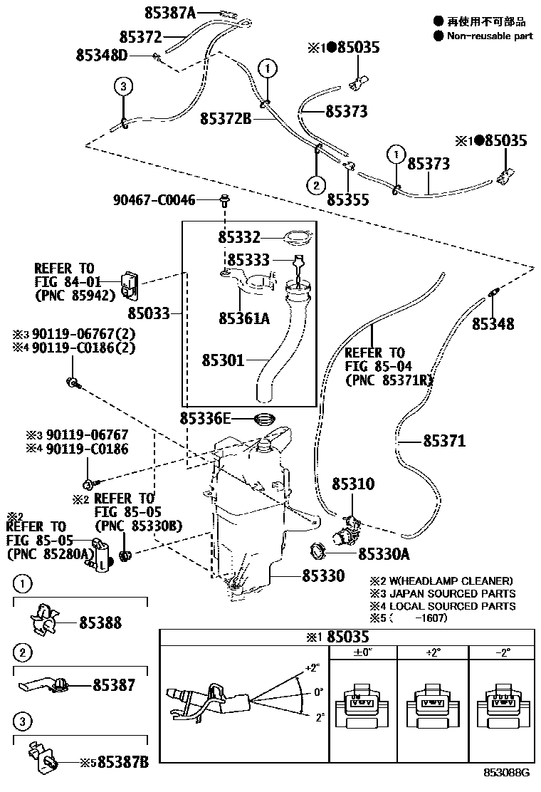 Toyota RAV4 挡风玻璃清洗器 EPC diagram — 853088G