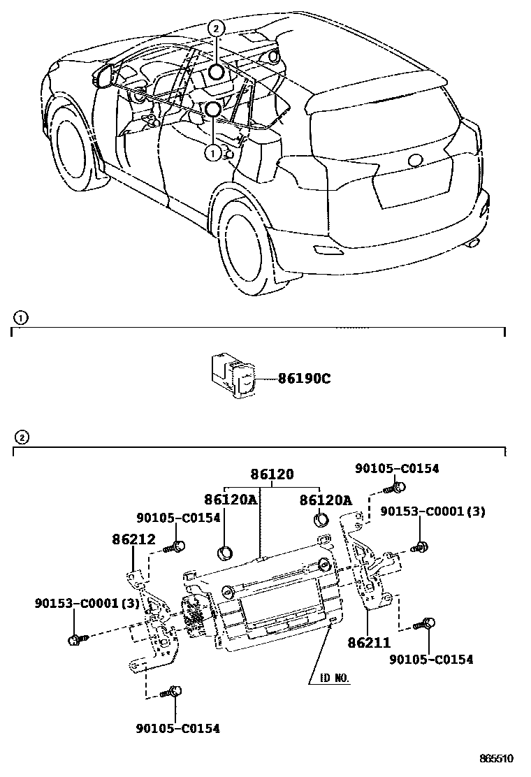 Toyota RAV4 收音机、放大器和冷凝器 EPC diagram — 865510