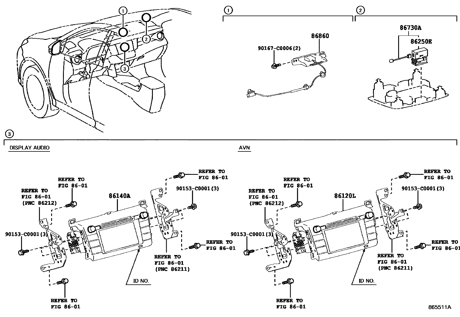 Toyota RAV4 导航和前监视器显示屏 EPC diagram — 865511A