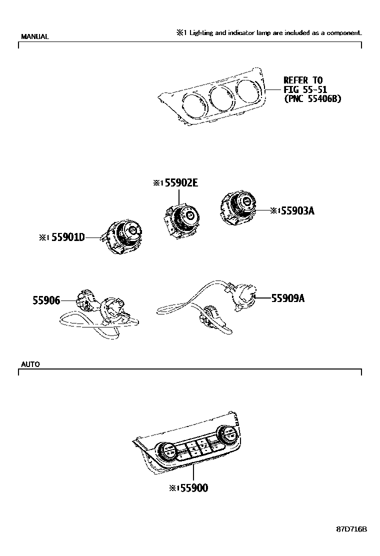 Toyota RAV4 暖风和空调系统 - 控制器和风管 EPC diagram — 87D716B