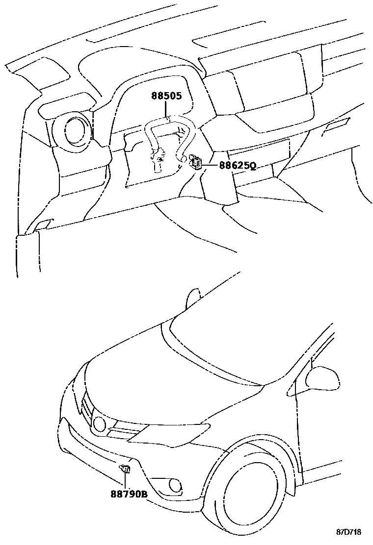 Toyota RAV4 暖风和空调系统 - 控制器和风管 EPC diagram — 87D718