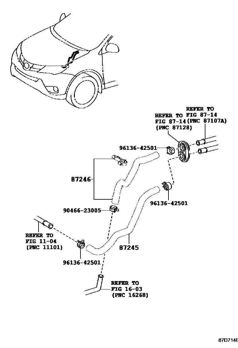 Toyota RAV4 暖风和空调系统 - 水管 EPC diagram — 87D714B