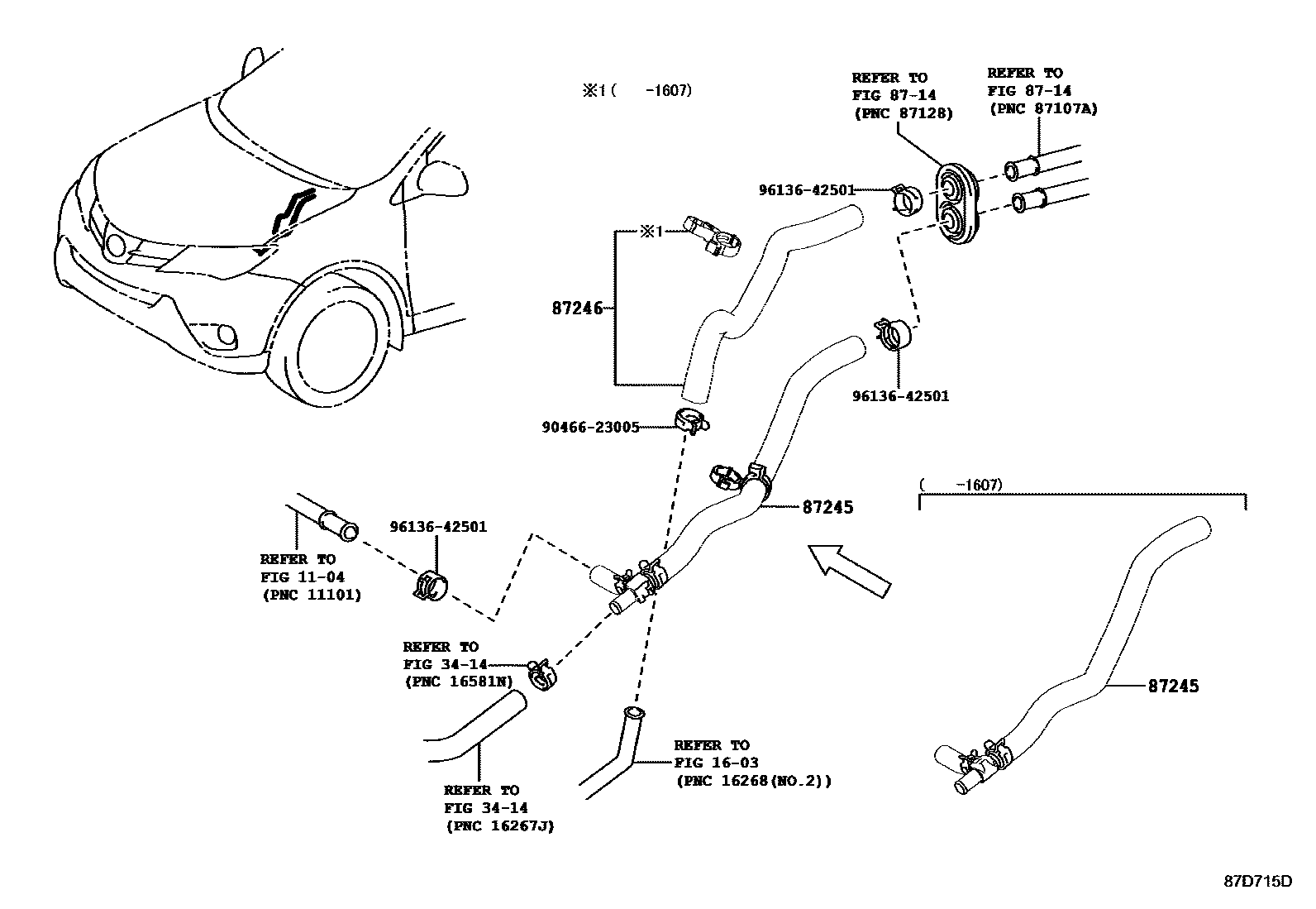 Toyota RAV4 暖风和空调系统 - 水管 EPC diagram — 87D715D