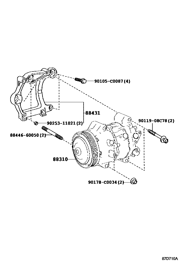 Toyota RAV4 Heating & Air Conditioning - Compressor EPC diagram — 87D710A