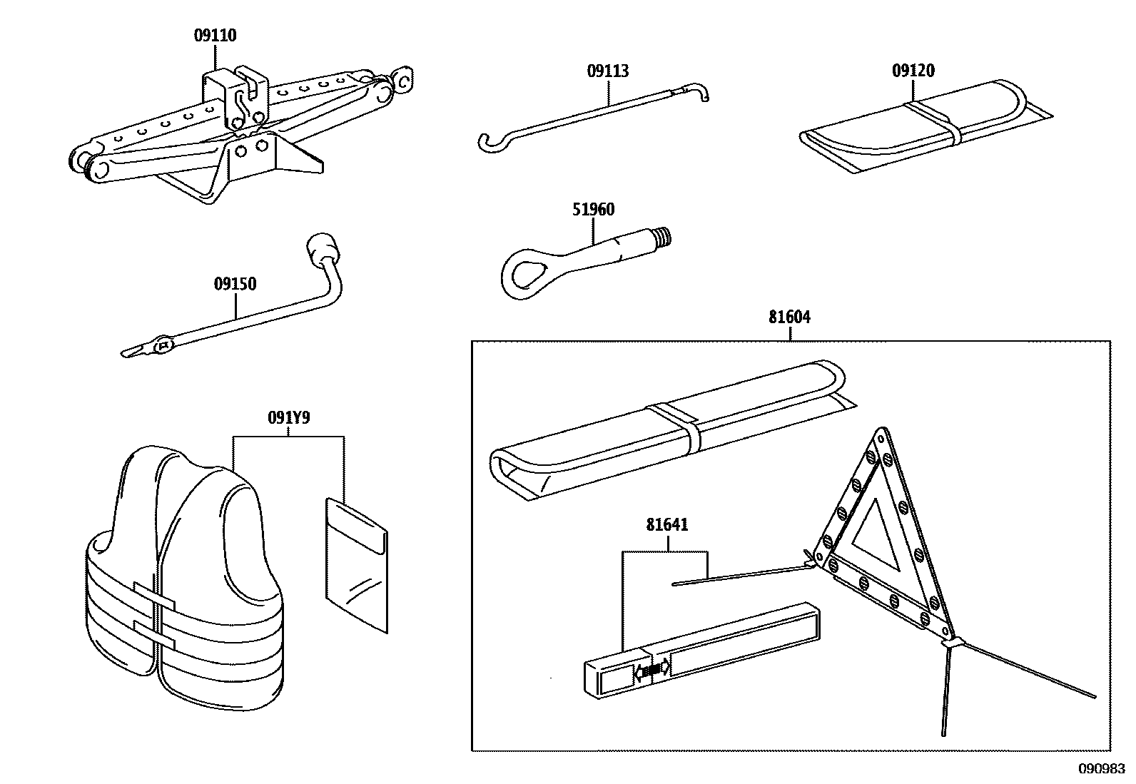 Toyota RAV4 Standard Tools EPC diagram — 090983