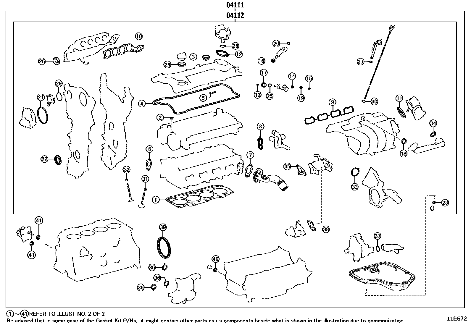 Toyota RAV4 Engine Overhaul Gasket Kit EPC diagram — 11E672