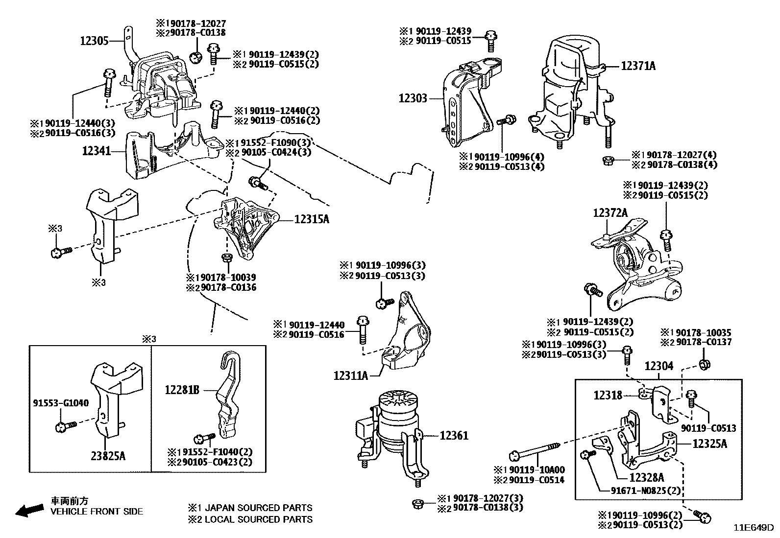 Toyota RAV4 Engine Mounting EPC diagram — 11E649D