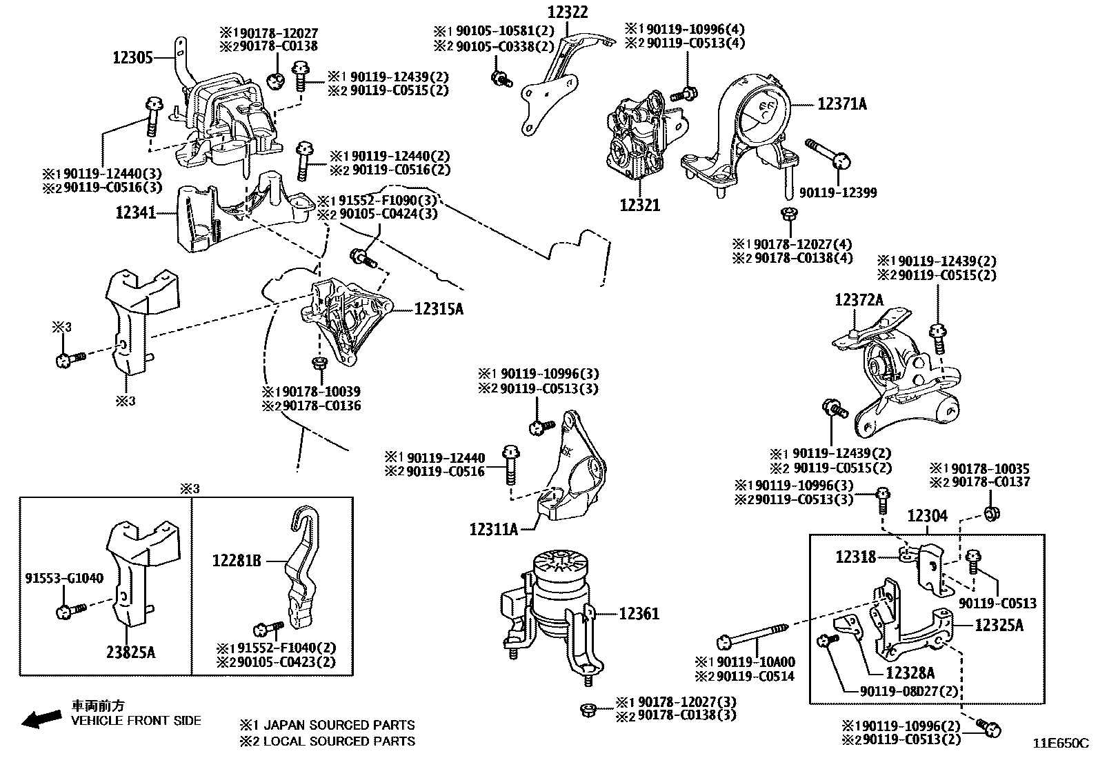 Toyota RAV4 Engine Mounting EPC diagram — 11E650C