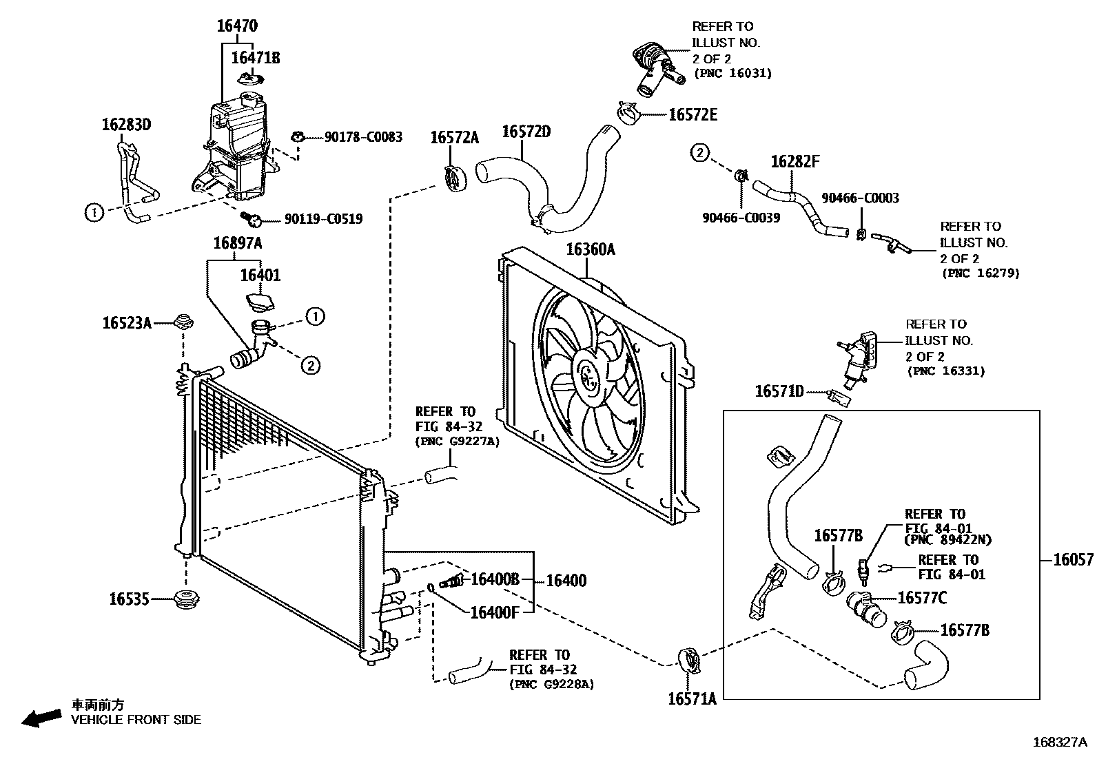 Toyota RAV4 RADIATOR & WATER OUTLET EPC diagram — 168327A