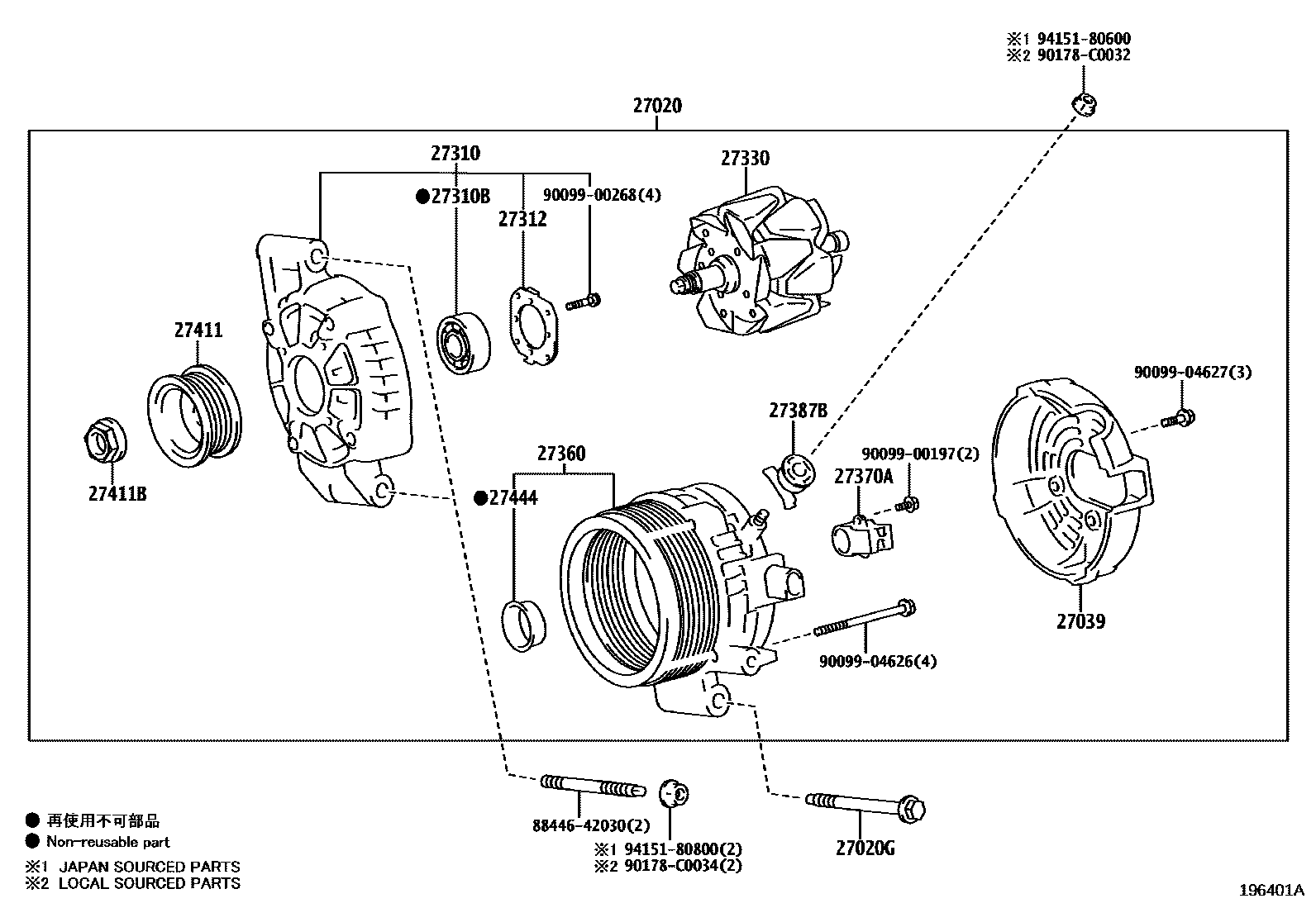 Toyota RAV4 Alternator EPC diagram — 196401A