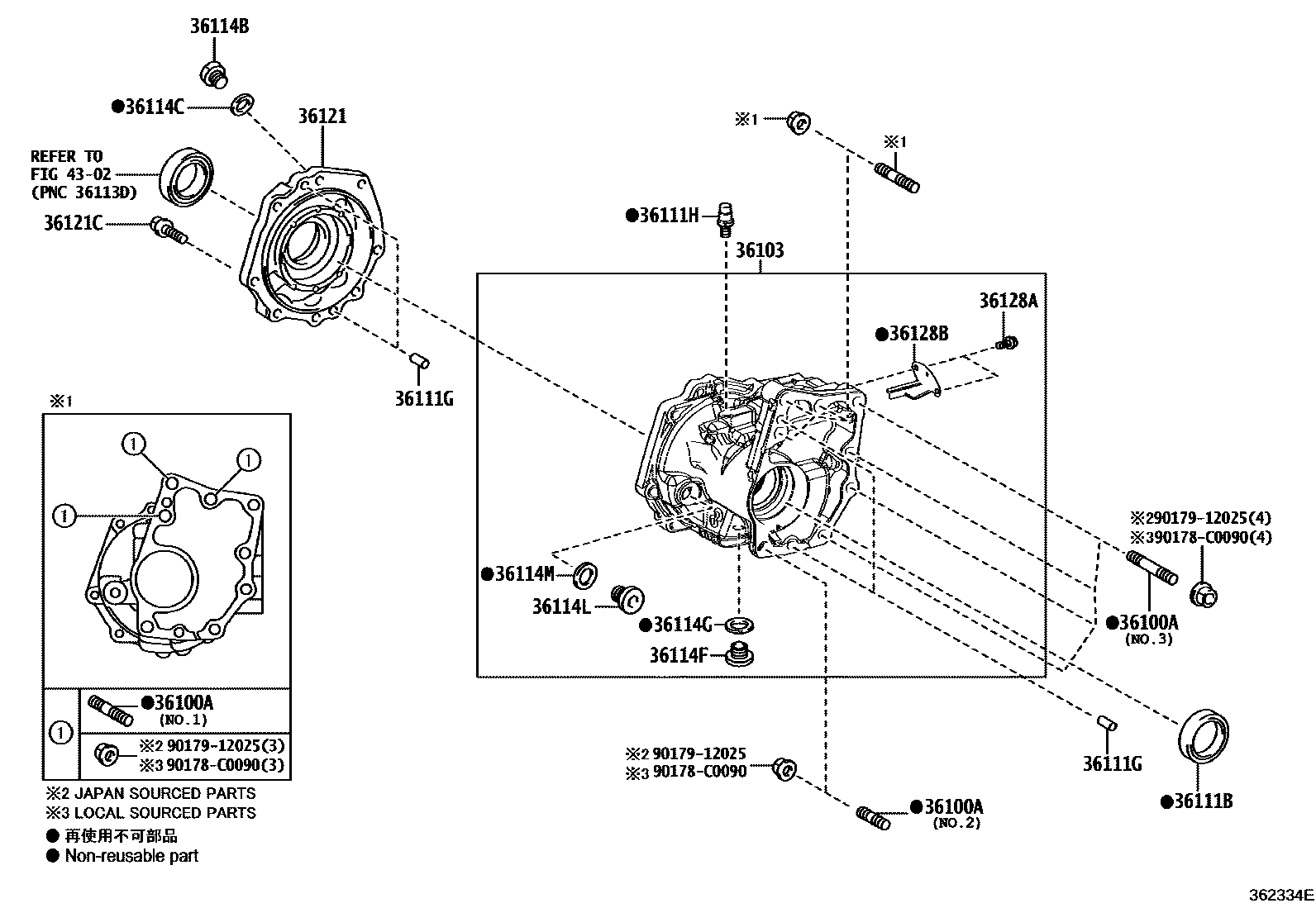 Toyota RAV4 Transfer Case & Extension Housing EPC diagram — 362334E