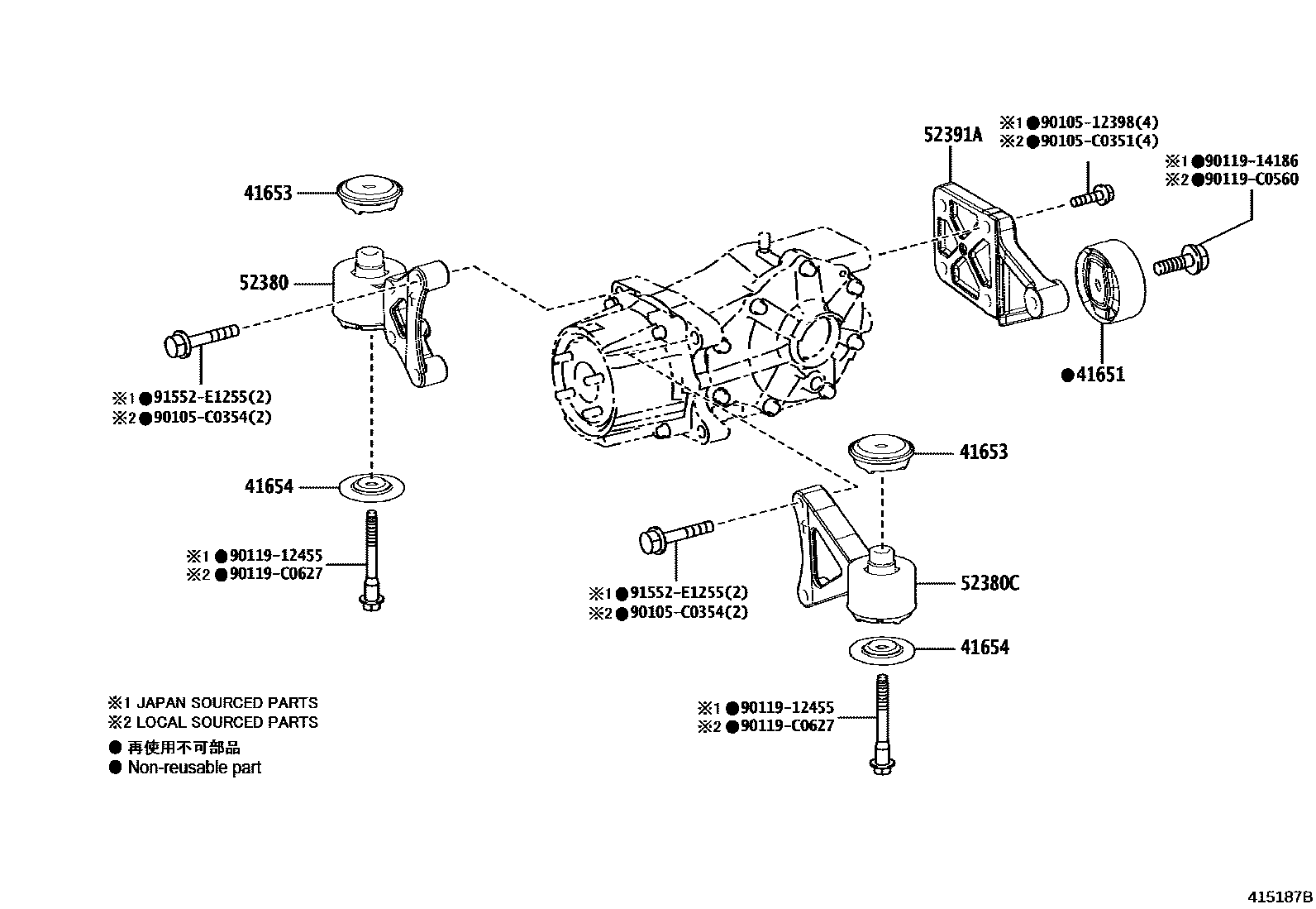 Toyota RAV4 后桥壳和差速器 EPC diagram — 415187B