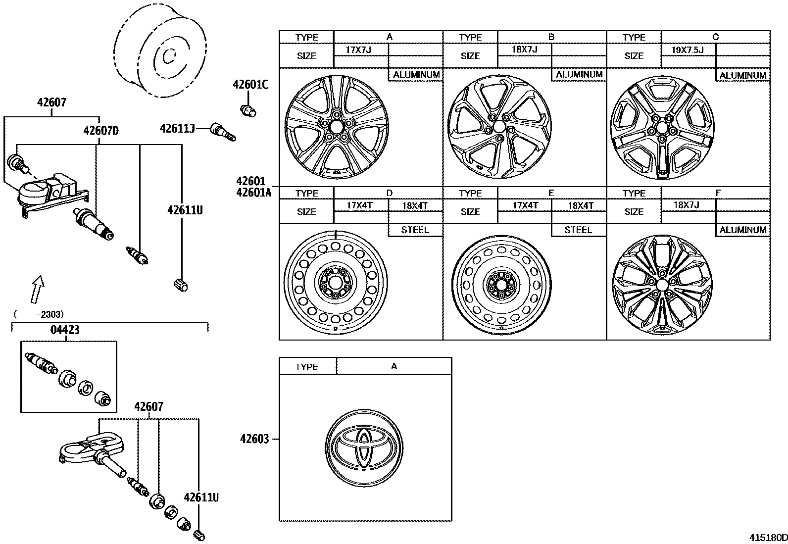 Toyota RAV4 车轮和车轮盖 EPC diagram — 415180D