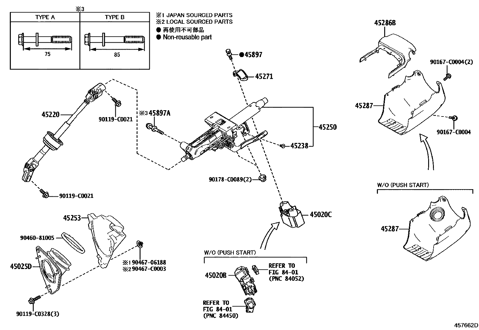 Toyota RAV4 Steering Column & Shaft EPC diagram — 457662D