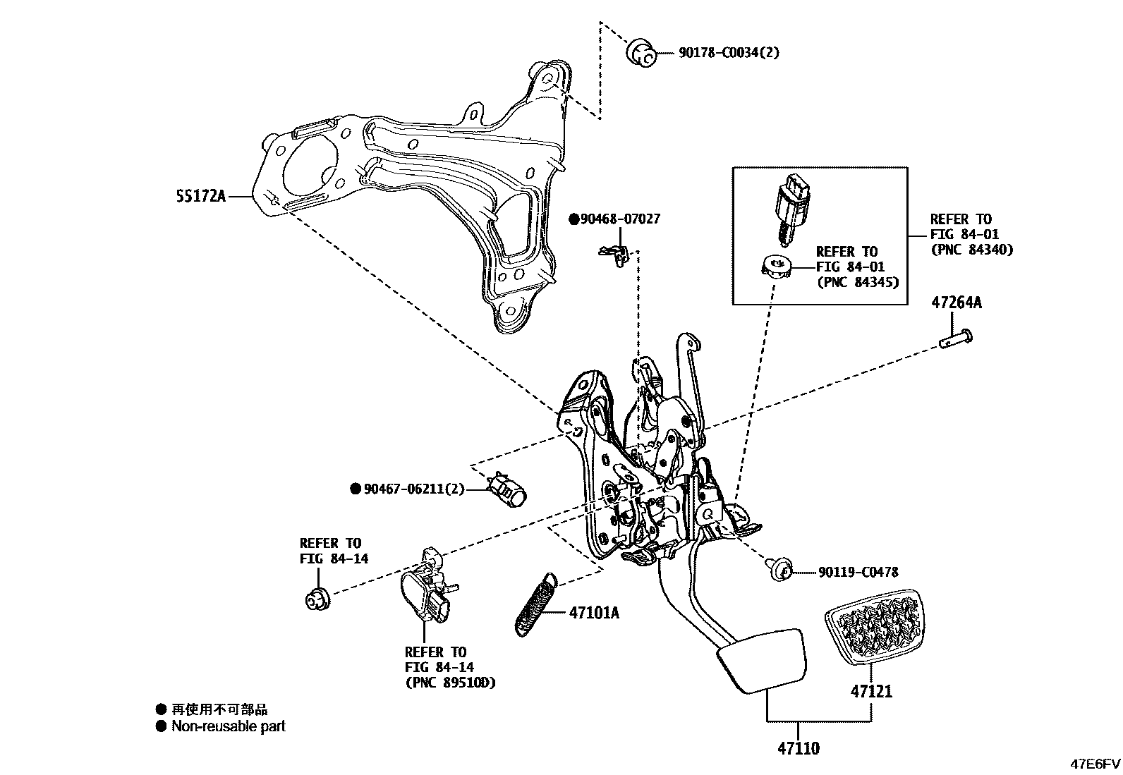Toyota RAV4 Brake Pedal & Bracket EPC diagram — 47E6FV